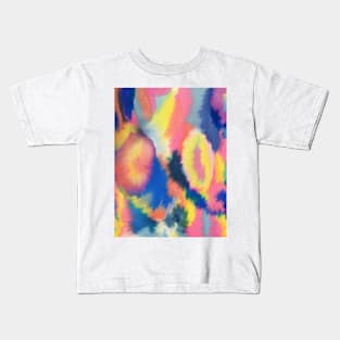 Blue yellow pink tie and dye watercolor artwork Kids T-Shirt